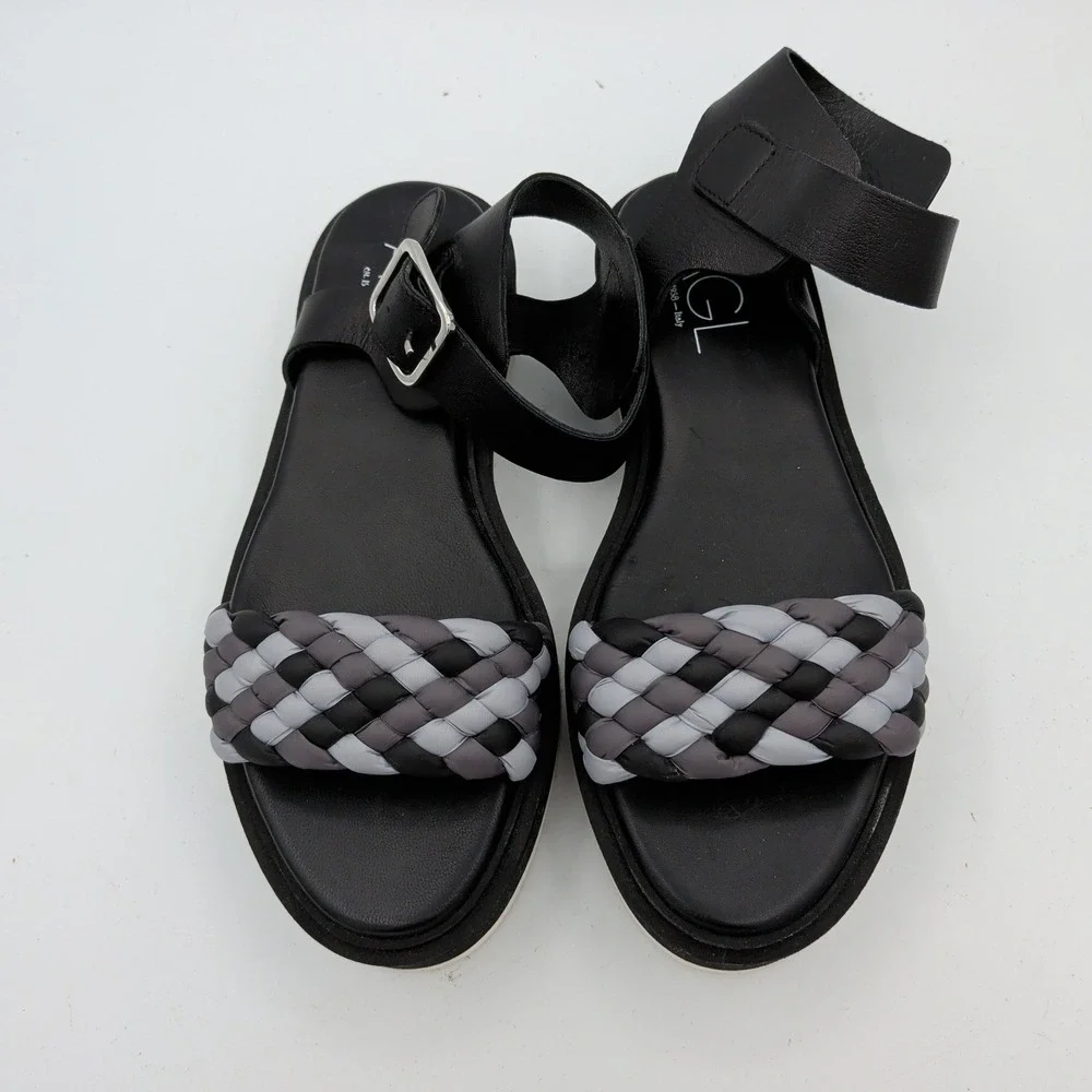 AGL Mirea Black Leather Braided Strap Platform Sandals Womens‎ 37 D642040 Italy